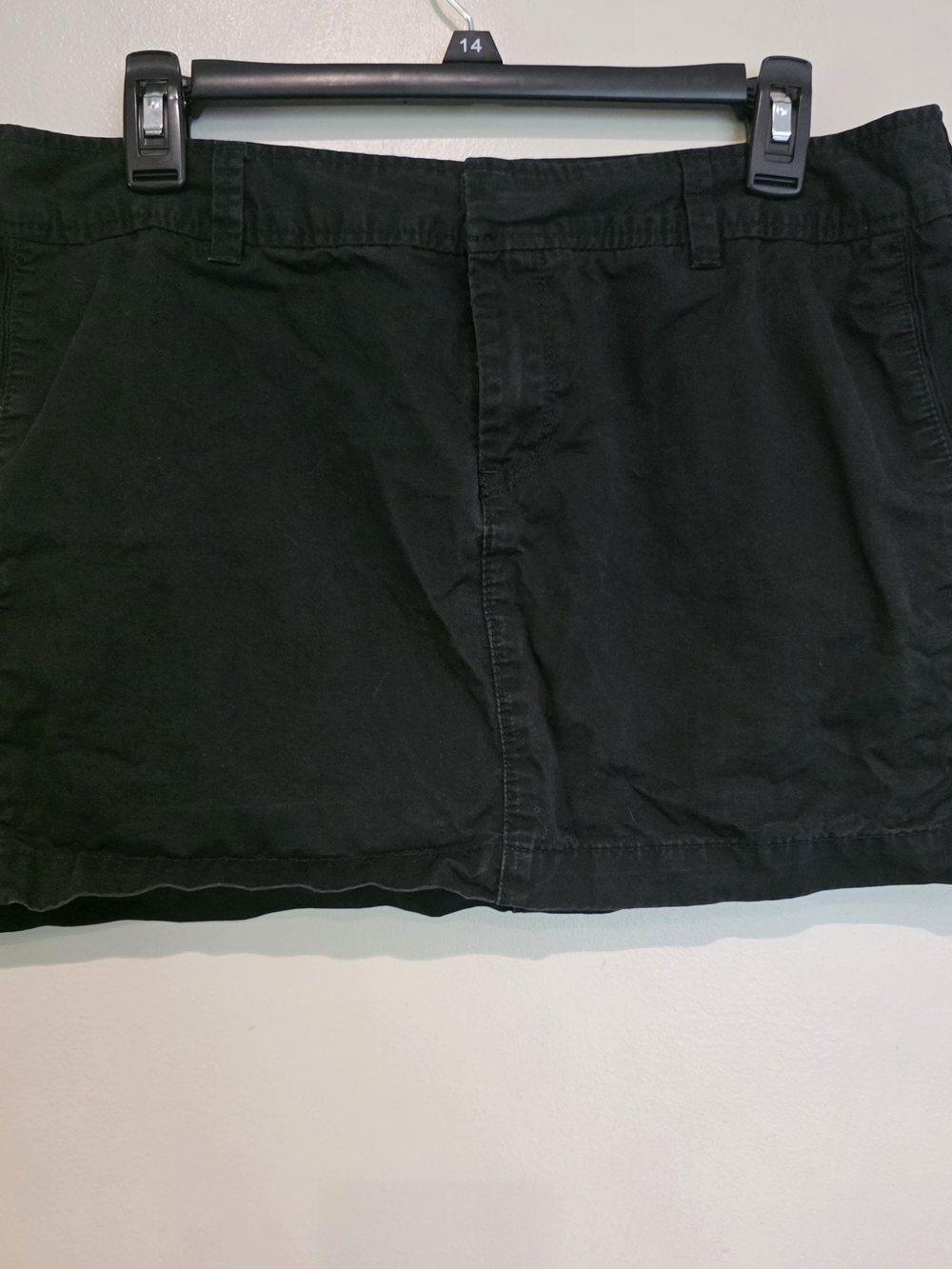 Y2K Old Navy Black Solid Mini Skirt Canvas Cotton Button Zip Pockets Women's 14